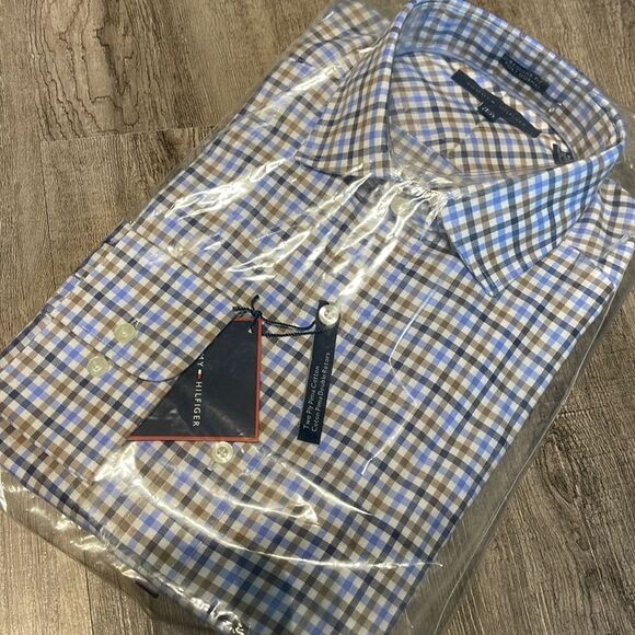 Tommy Hilfiger Checkered Pima Cotton Dress Shirt-BEIGE-15.5-34/35 - Picture 3 of 3